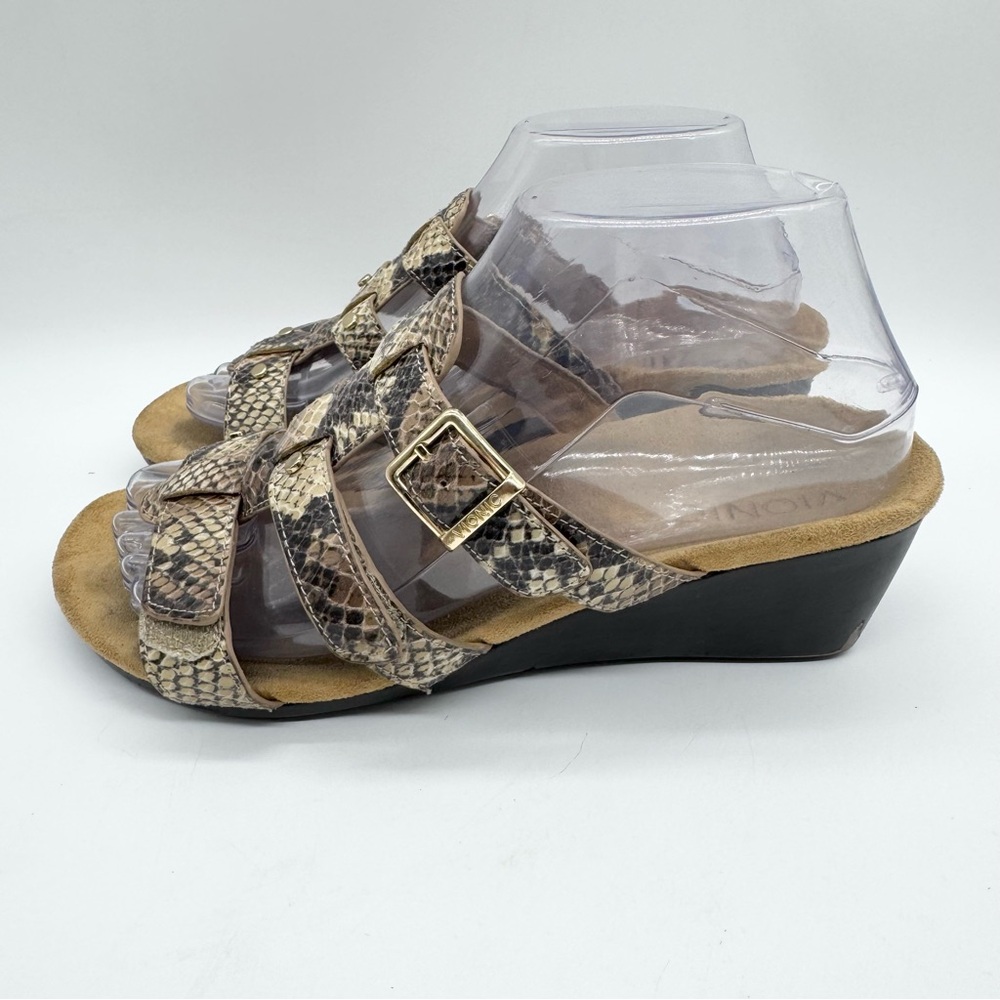 Vionic Radia Orthotic Adjustable Triple Strap Comfort Slide Wedges Snake Size 7 - Picture 8 of 13